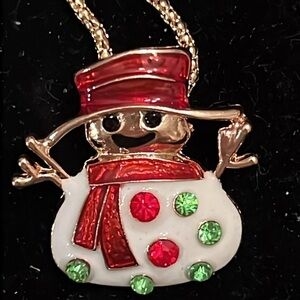 Betsey Johnson Red and Green Crystal Snowman Necklace